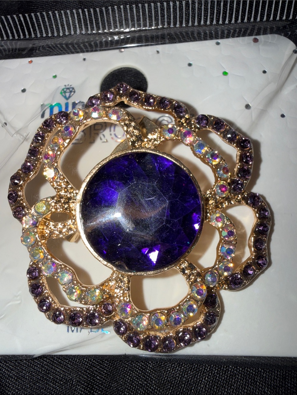 Elegant Purple Crystal Floral Brooch - Unbranded